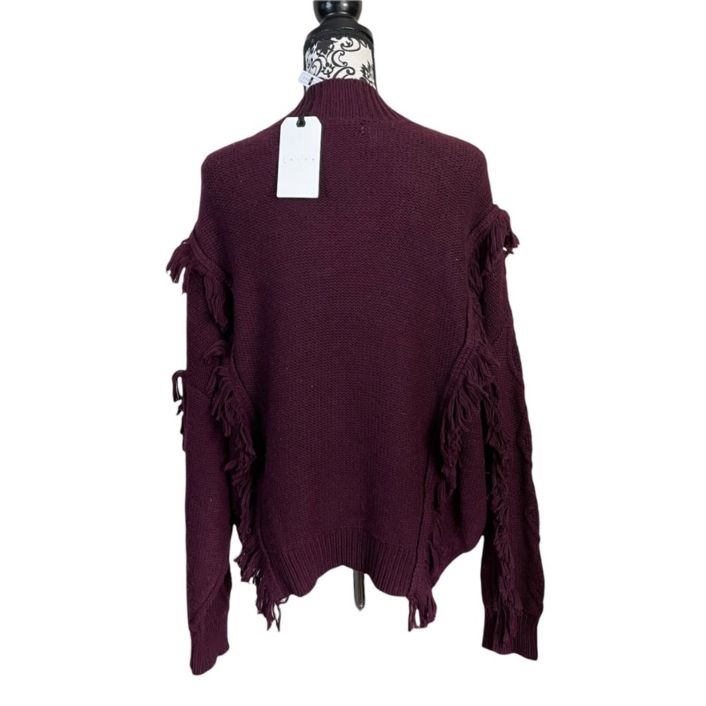 Leith | Women's Cable Knit Fringe Burgundy Maroon Red Sweater 1X - Picture 5 of 7
